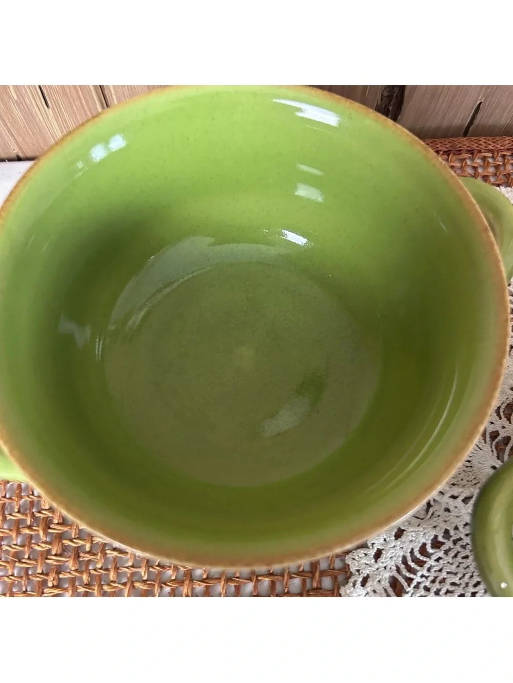 WILLIAMS-SONOMA Farmhouse Soup Bowls Green Double Handles Portugal Set of 2